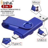 BiNFUL dla androida OTG 3 w 1 pamięć USB dyski type-c i Micro 512GB 256GB 128GB 64GB 32GB 16GB pendrive Pen Drive Cle na telefon 1